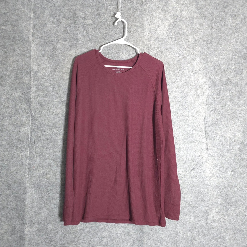 Mack Weldon Waffle Knit Thermal Mens XL Burgundy Raglan Long Sleeve Wool Shirt